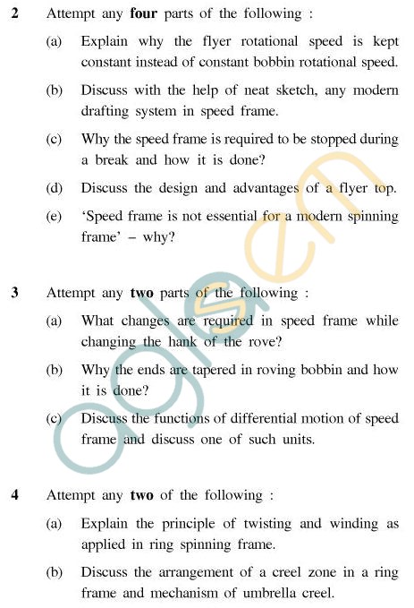 UPTU B.Tech Question Papers - CT-401(Old) - Spinning Technology-II