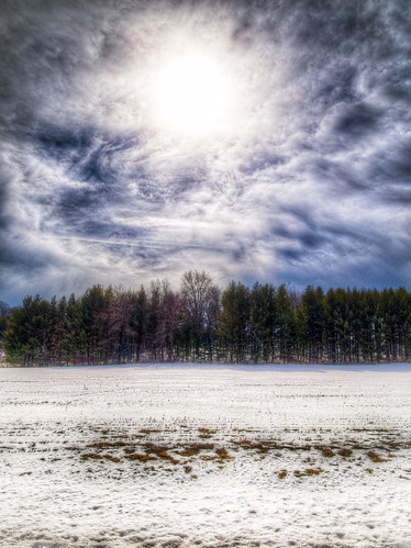 trees winter sky sun snow cold field wisconsin clouds pen woods melting olympus hdr photomatix epl2