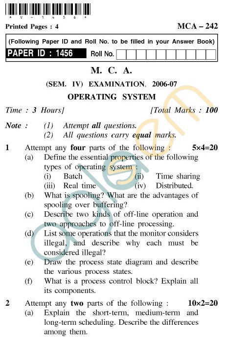 UPTU MCA Question Papers - MCA-242 - Operating System