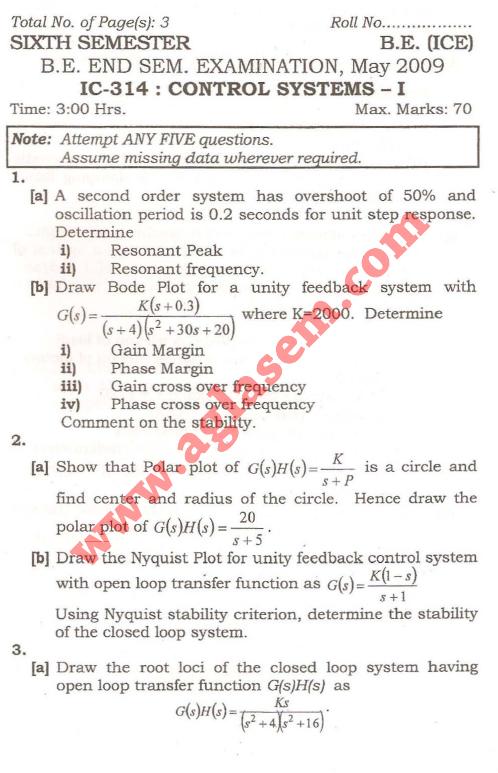 NSIT: Question Papers 2009  6 Semester - End Sem - IC-314