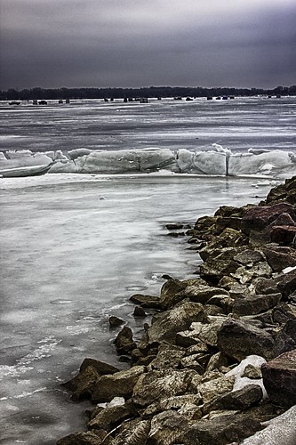 lake ice rock frozen icefishing