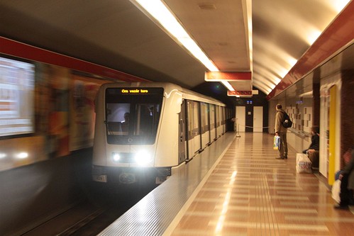Modern Alstom train arrives on the Budapest Metro