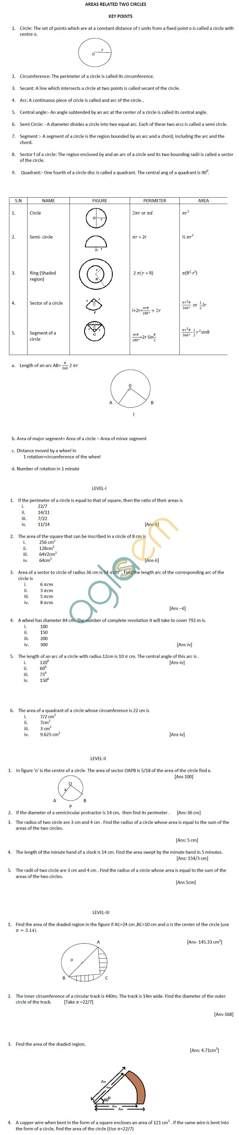 CBSE Class X: Maths - Area Related to Circle
