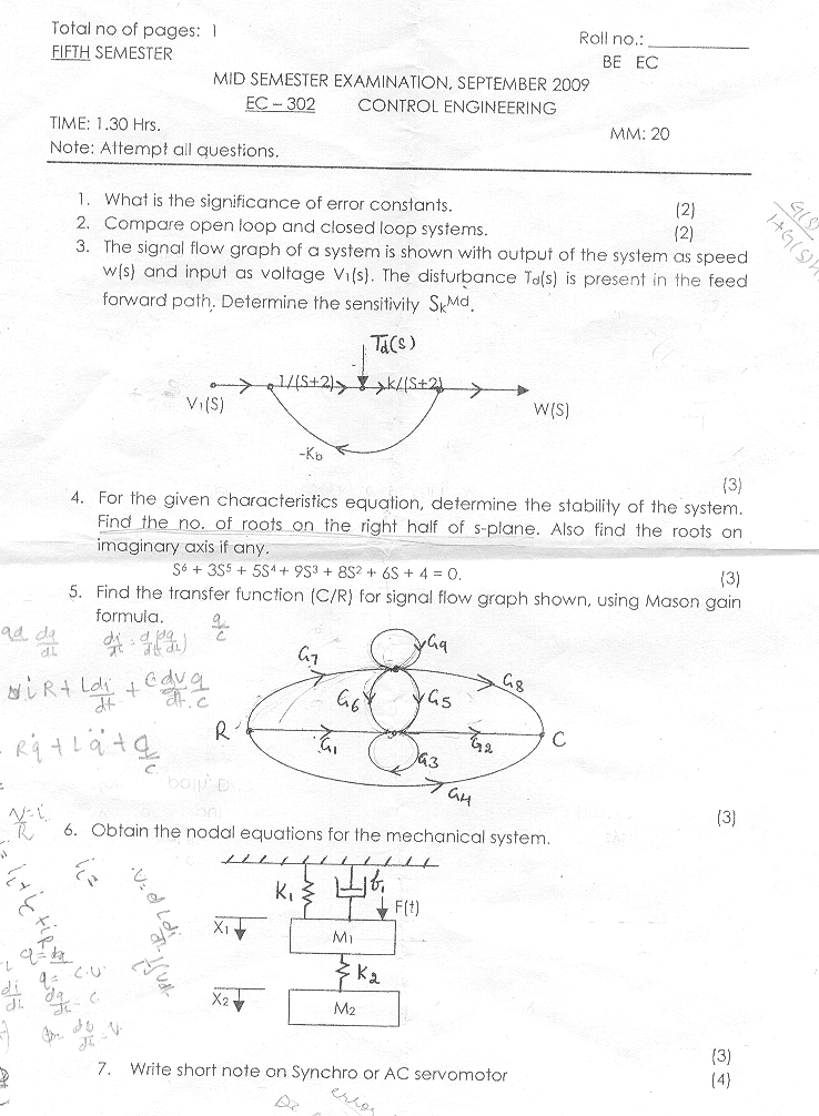 NSIT: Question Papers 2009  5 Semester - Mid Sem - EC-302