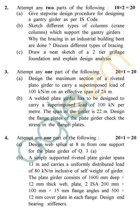 UPTU B.Tech Question Papers - CE-801 - Steel Structures – II