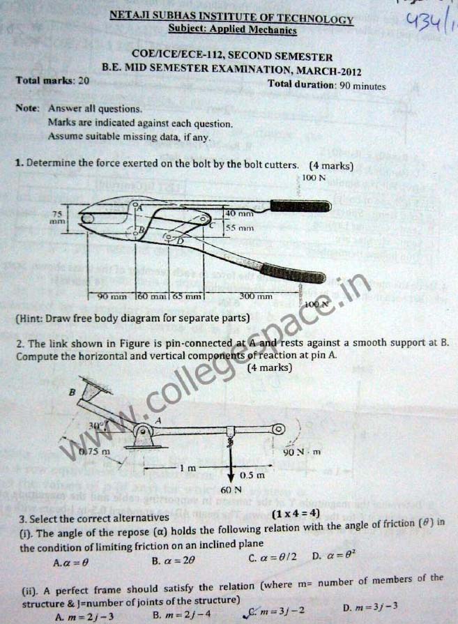 NSIT Question Papers 2012  2 Semester - Mid Sem - COE-ICE-ECE-112