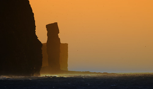 sunset sea mist seascape rock island evening scotland orkney rocks waves cliffs spray stack hoy seabird gloaming