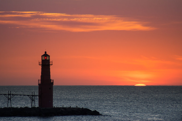 Lighthouse, Sunrise, Algoma, Wisconsin, WI, Silhouette 