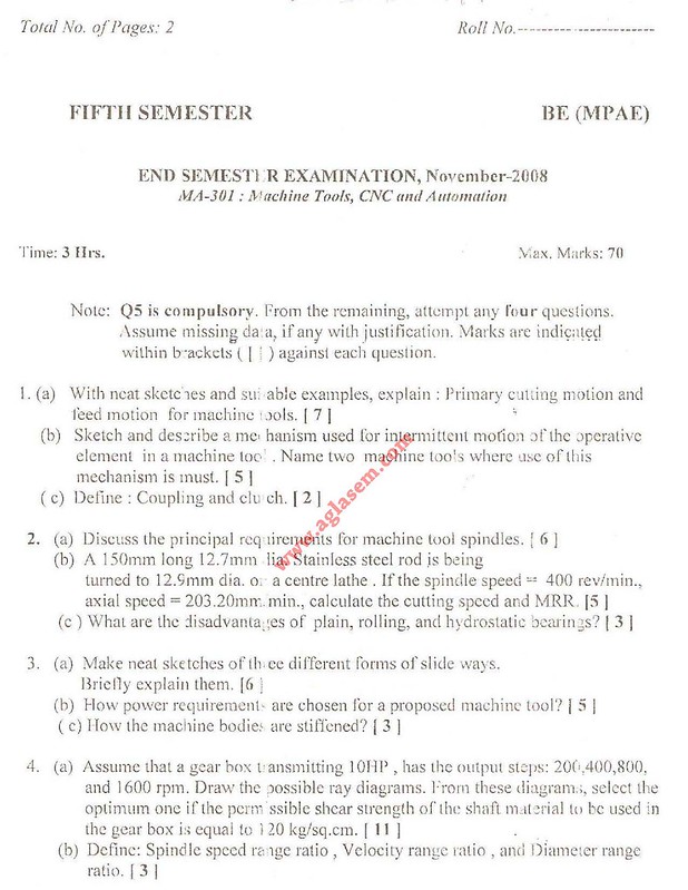NSIT Question Papers 2008 – 5 Semester - End Sem - MA-301