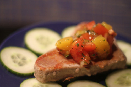 Seared Tuna with Mango Tomato Salsa