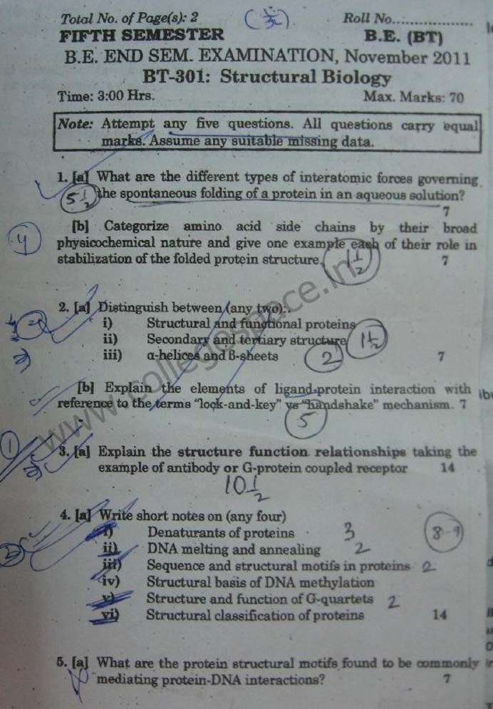 NSIT Question Papers 2011 – 5 Semester - End Sem - BT-301