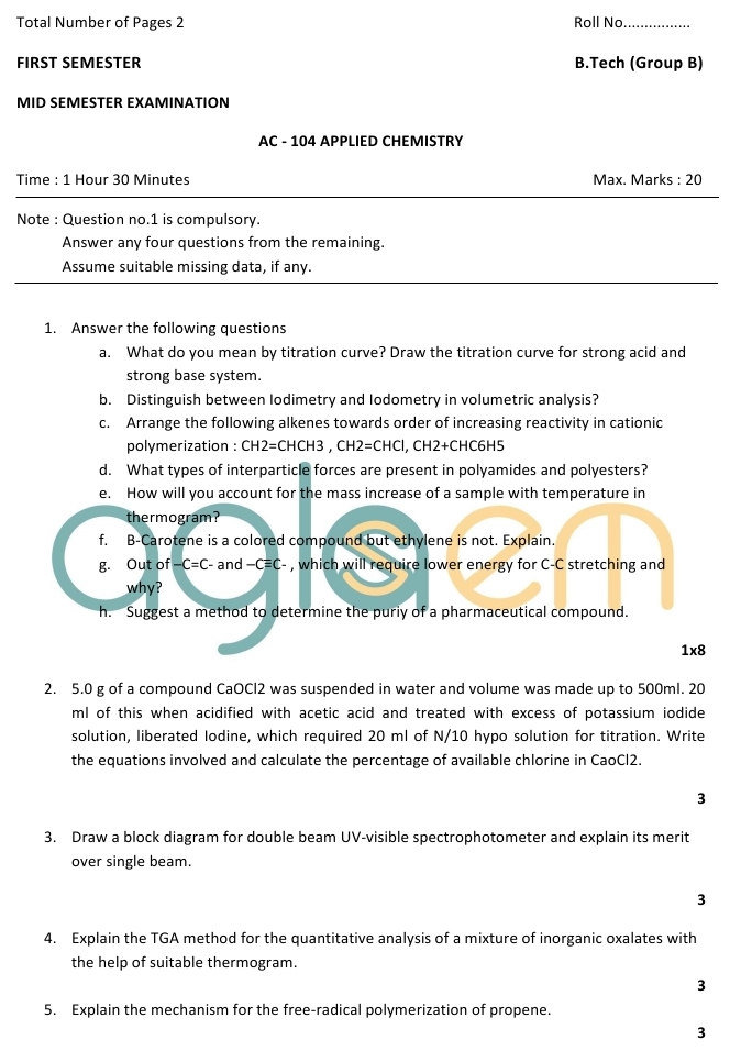 DTU Question Papers 2010  1 Semester - Mid Sem - AC-104