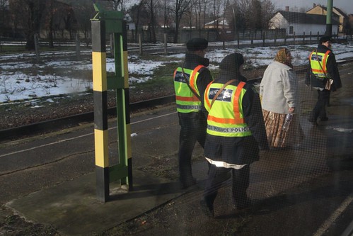 Hungarian police check our train at Lőkösháza station, on the Romanian border