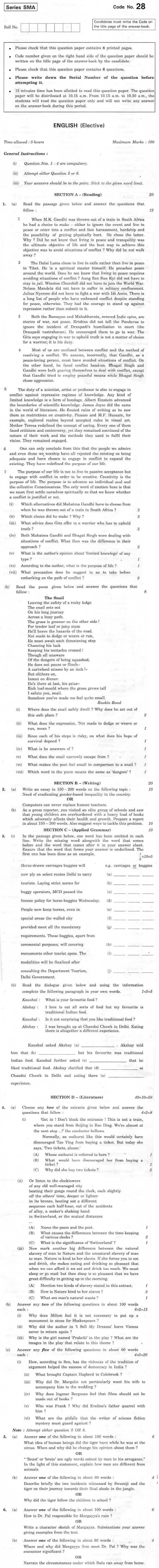 CBSE Class XII Previous Year Question Paper 2012 English (Elective)