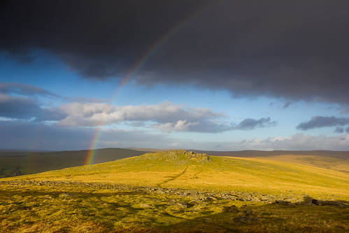 light rain clouds landscape shower rainbow rocks day roos hills devon tor dartmoor staples merrivale