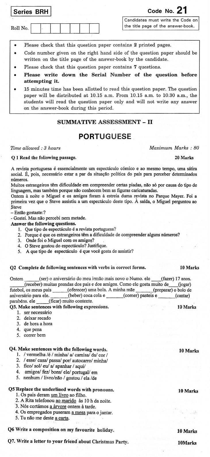 CBSE Class X Previous Year Question Papers 2012 Portuguese