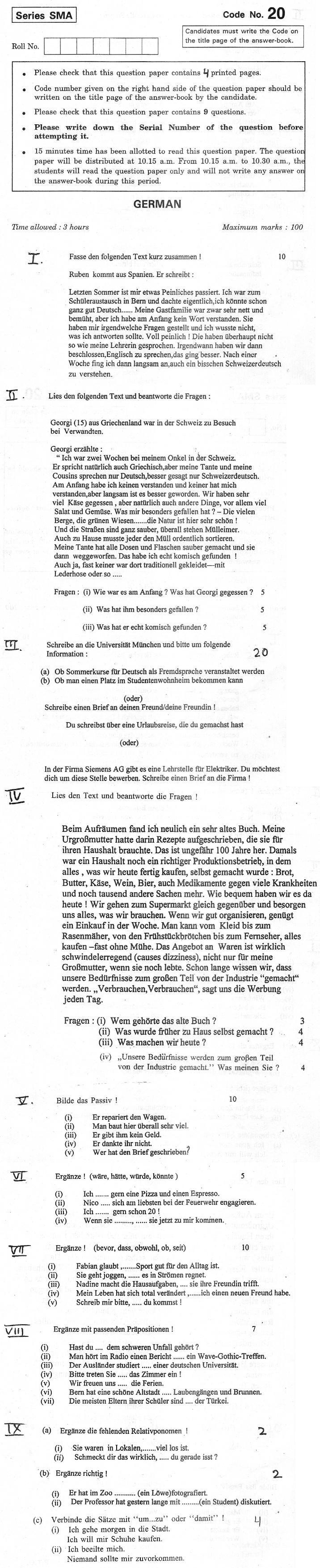 CBSE Class XII Previous Year Question Paper 2012 German