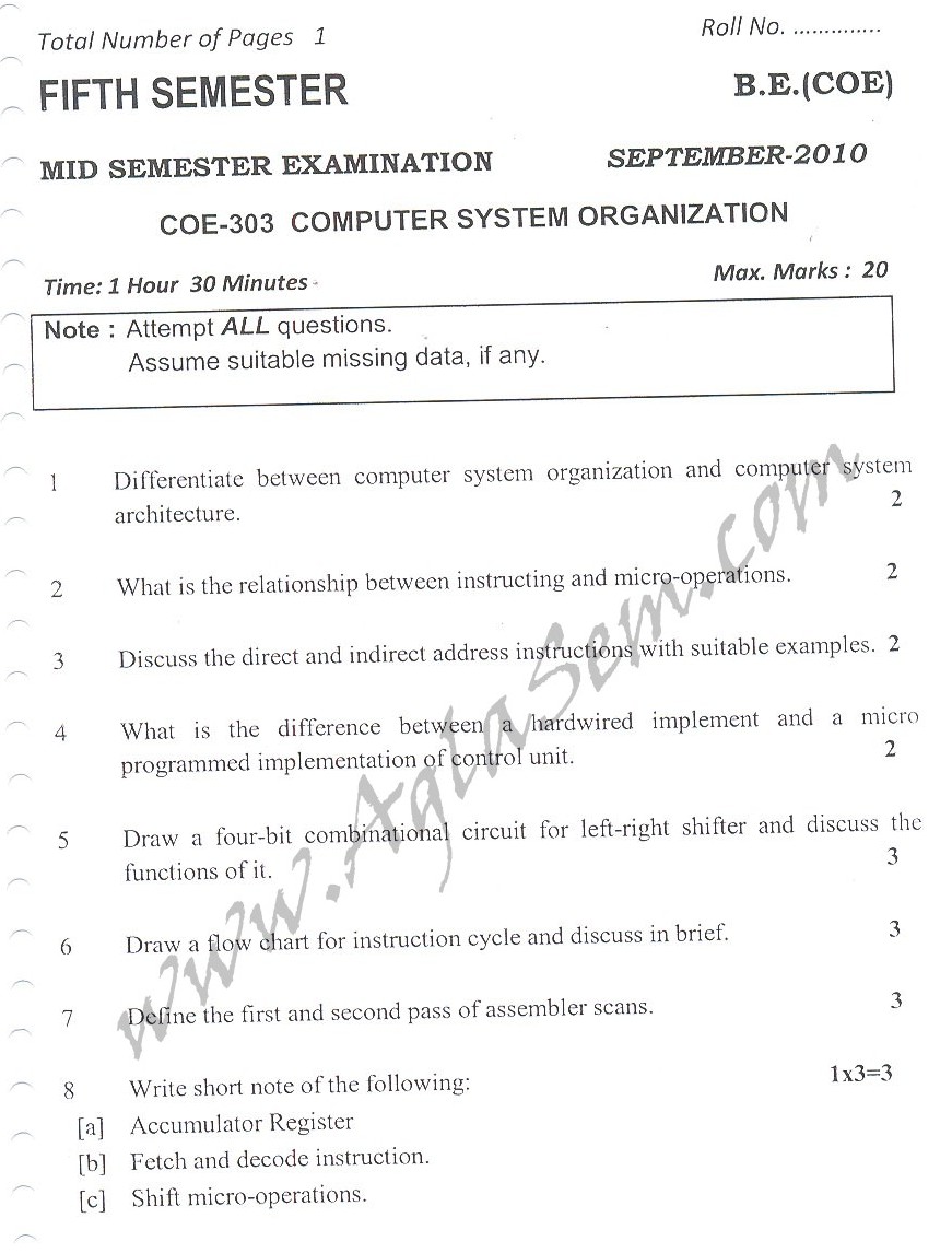 DTU Question Papers 2010  5 Semester - Mid Sem - COE-303