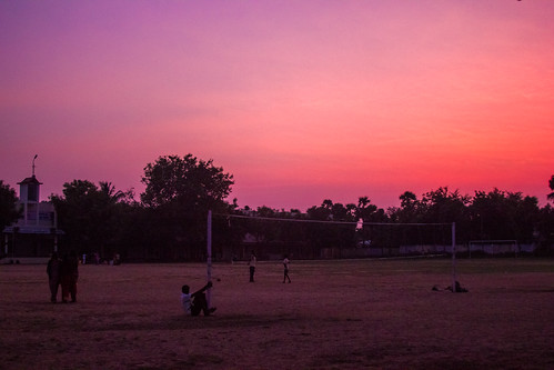 sunset india color night children play volleyball