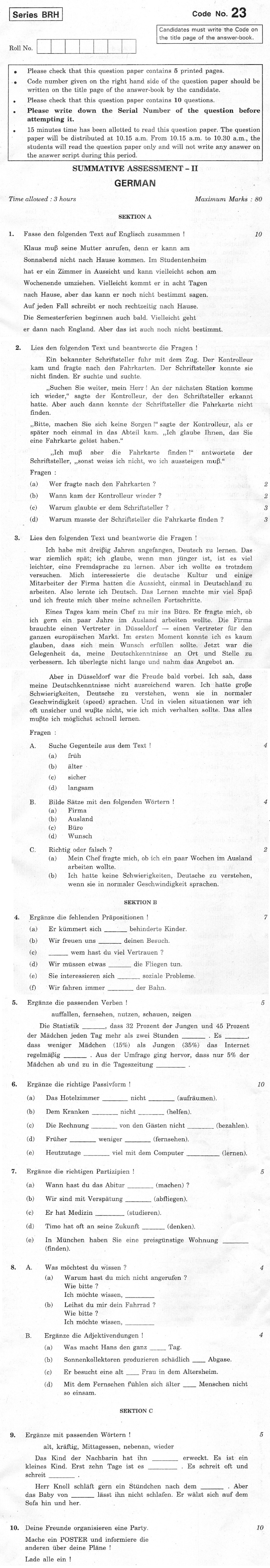 CBSE Class X Previous Year Question Papers 2012 German