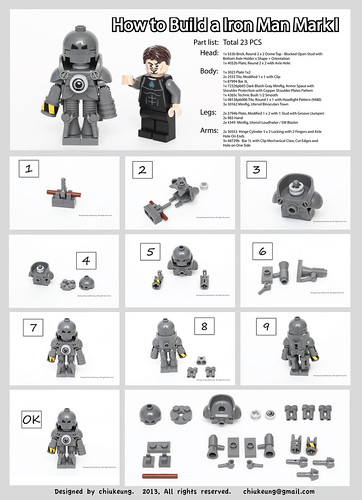 How to build a LEGO IronMan MarkI? Here is the instruction.  try it out :D