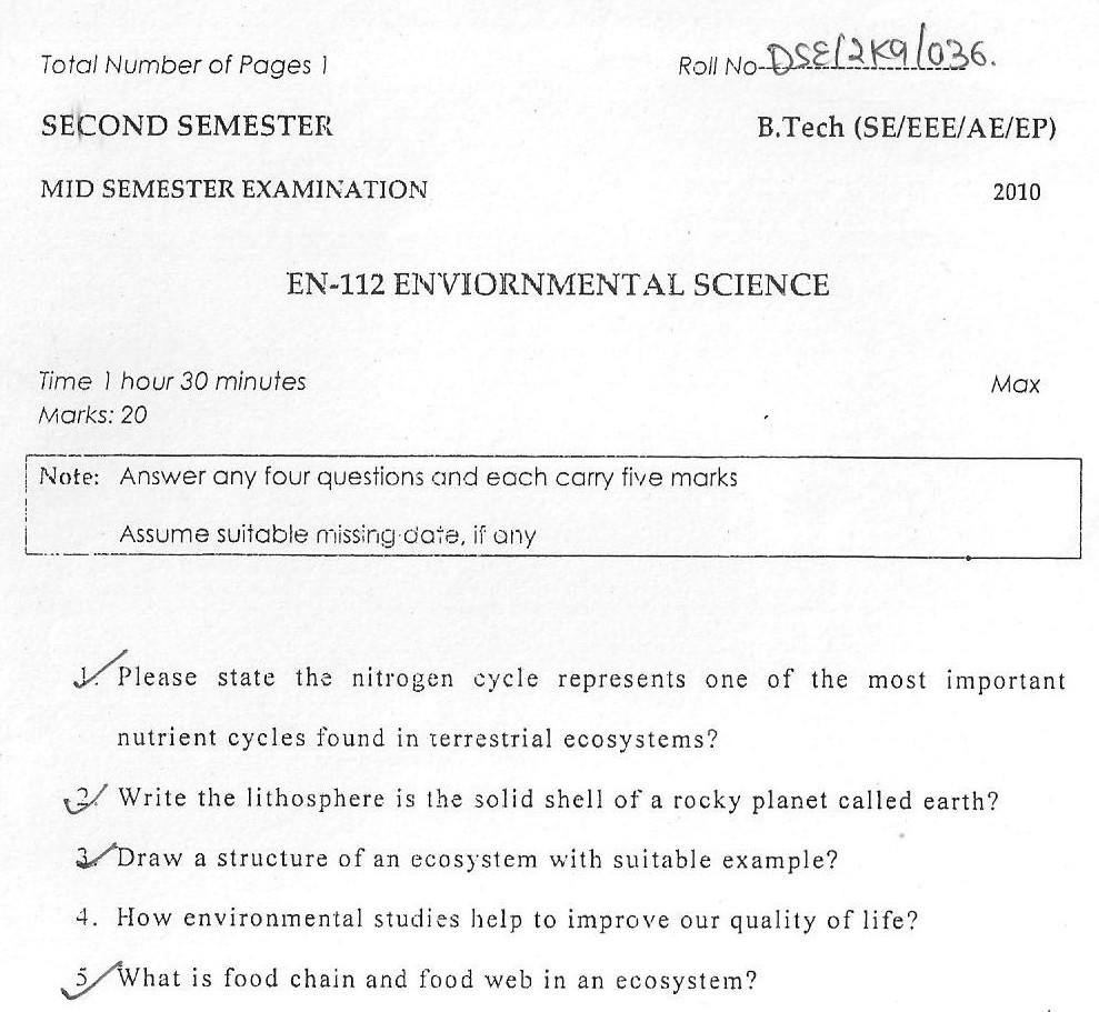 DTU Question Papers 2010 – 2 Semester - Mid Sem - EN-112