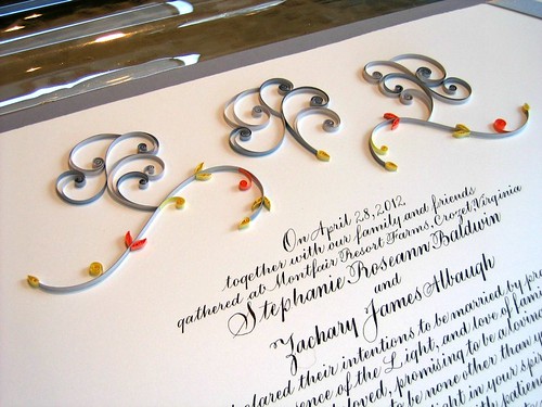 Quilled Quaker marriage certificate by Ann Martin