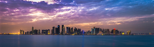 sunset sea panorama colors skyline clouds lens lights nikon towers f28 doha qatar d800 2470mm cityskape dohaskyline
