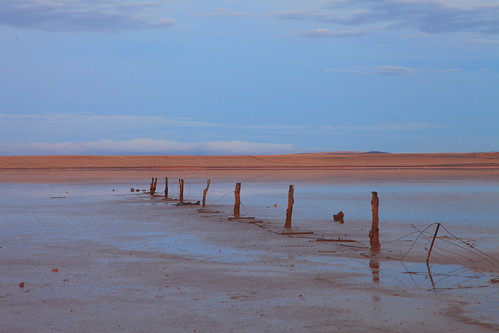 sunset lake fence landscape dusk saltlake southaustralia lochiel