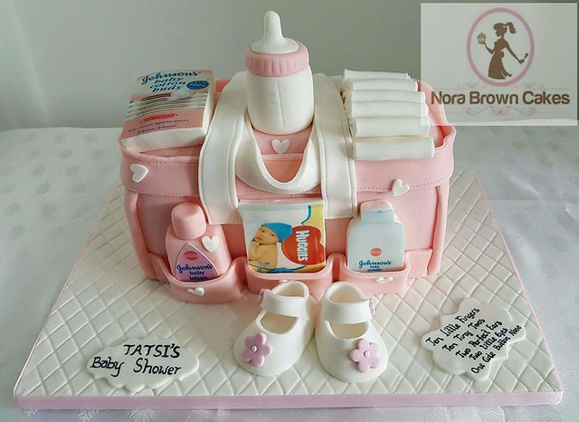 Diaper Bag Baby Shower Cake by Nora Brown of Nora Brown Cakes