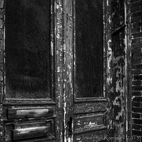door blackandwhite bw brick mill film maine doorway 124g peelingpaint plywood biddeford abandonedbuilding acros yashicamat xtol textilemill blindphotographers biddefordtextile