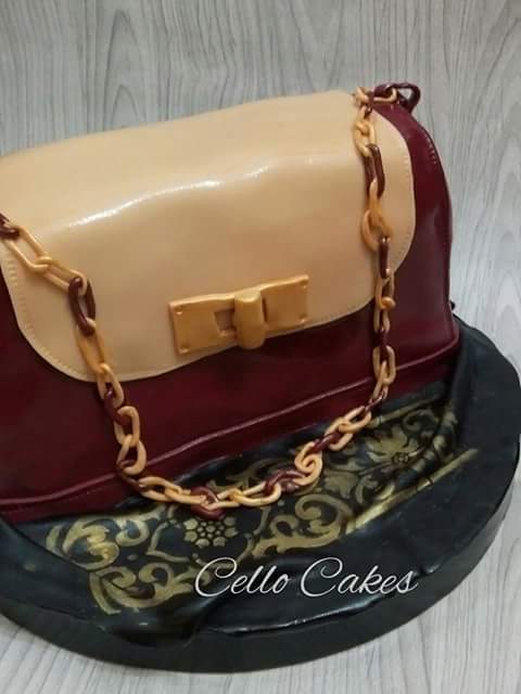 Brown and Red Bag Cake by Marwa Fouad of Cello Cakes