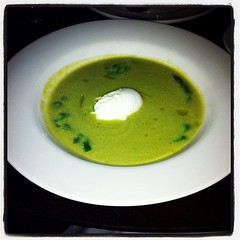 Truffled asparagus soup with poached egg