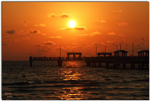 sunset reflection birds clouds waves fishingpier ftdesoto