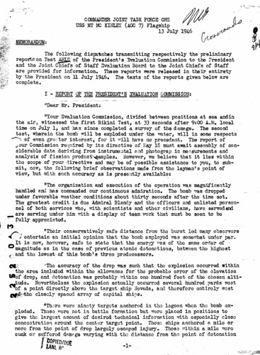 Preliminary Reports on Test ABLE July 13 1946