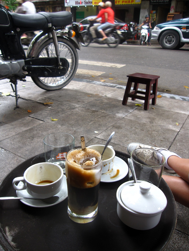 Morning coffee stop on a day tour of Hanoi, Vietnam