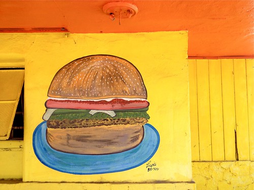 street city food orange signs color building art sign yellow wall landscape closed artist hand view bright beef painted scenic mario mexican hamburger hungry bigmac patty stockton taqueria blueplatespecial sesameseedbun mayihaveyourorderplease lupiti
