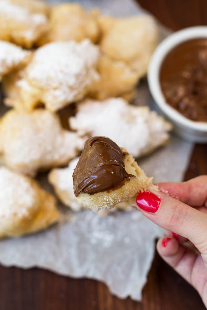 yeast zeppole dipped into nutella
