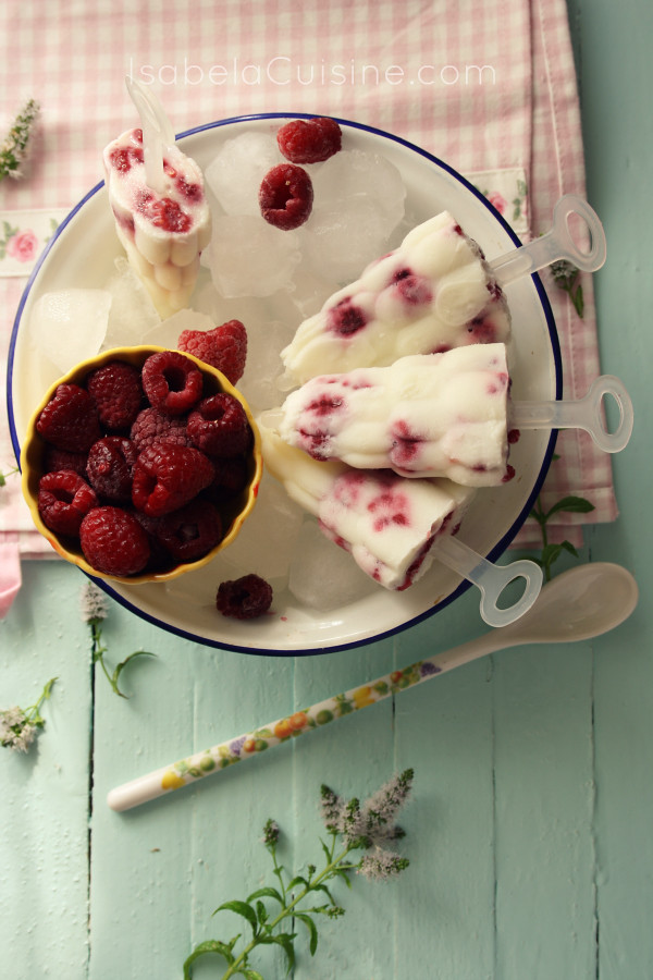 Yogurt Ice Pops with Raspberries