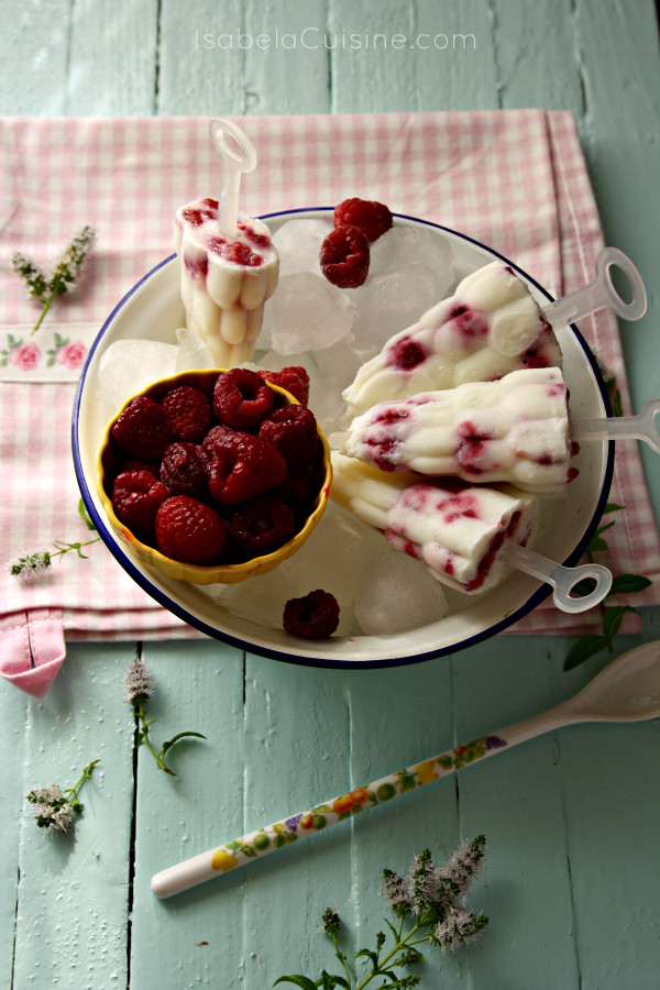 Yogurt Ice Pops with Raspberries