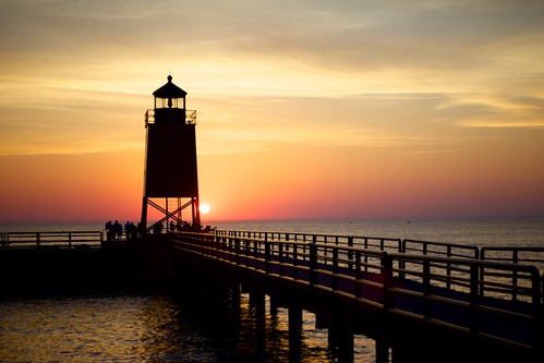 charlevoix michigan puremichigan lakemichigan summer water sea sunset skyline sky lighthouse dusk silhouette orange