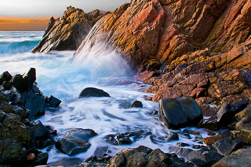 ocean sunset sea seascape water coast skåne rocks waves sweden stones cliffs thegalaxy mygearandme ringexcellence