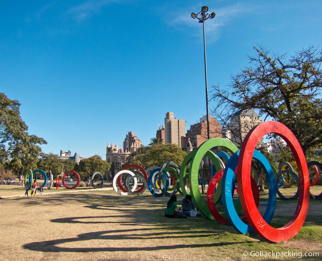 Circle sculpture installation to celebrate Argentina's bicentennial in 2010. Each circle is engraved with a notable event from the city's history, and now, lots of graffiti too.