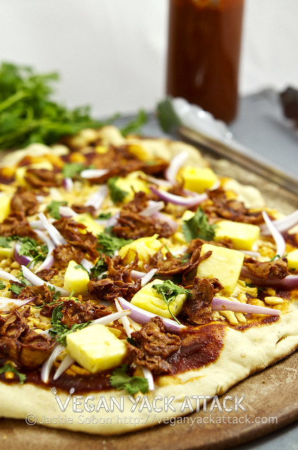 This BBQ Gardein Pineapple Pizza stars an easy-to-make homemade BBQ sauce, and is grilled for the perfect summer pie! 
