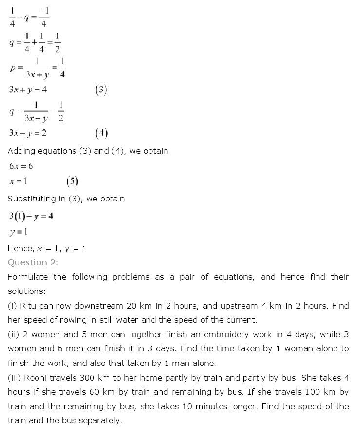 NCERT Solutions for Class 10 Maths Chapter 3 – Pair of Linear Equations in Two Variables