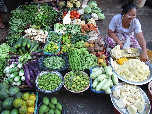 Burmese Market full of fresh vegetables 
