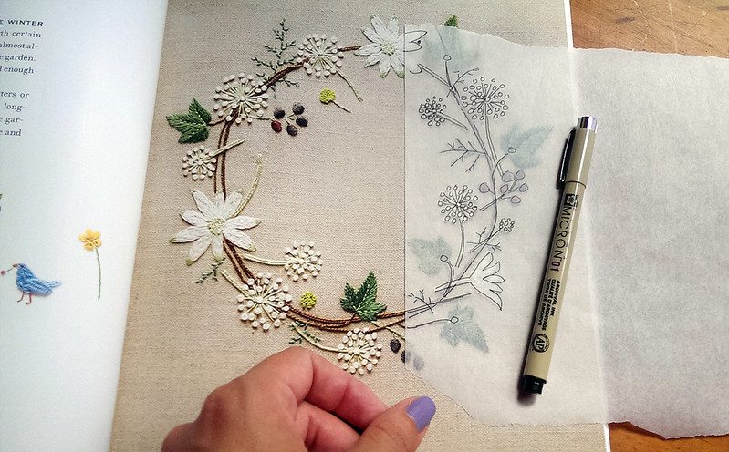 Using tracing paper and a micron pen - book review by floresita for Feeling Stitchy