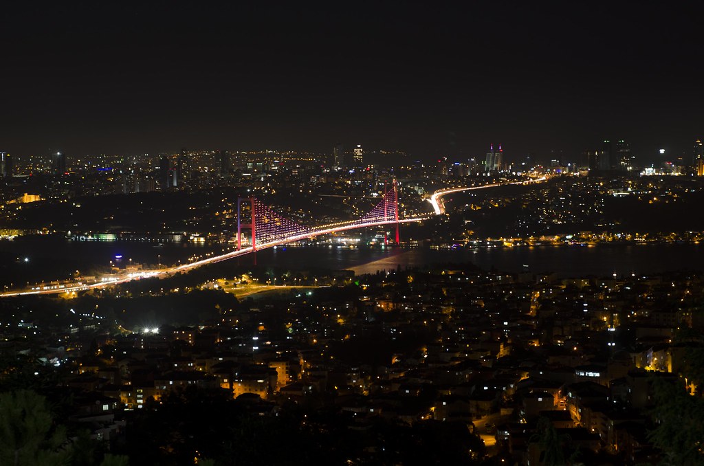 Night view of Bosphorus Bridge, skyline
