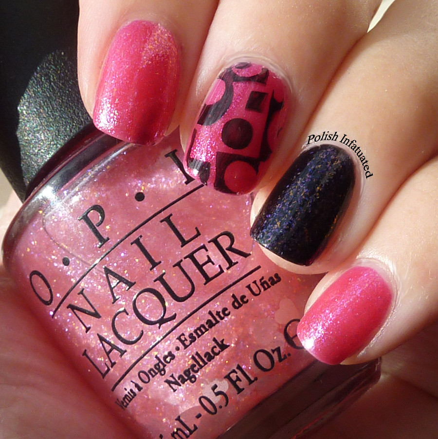A pink, black and stamping manicure ~ Polish Infatuated