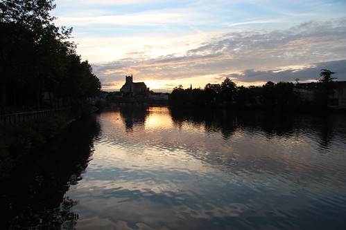 sunset france river auxerre yonne cathedralofstetienne
